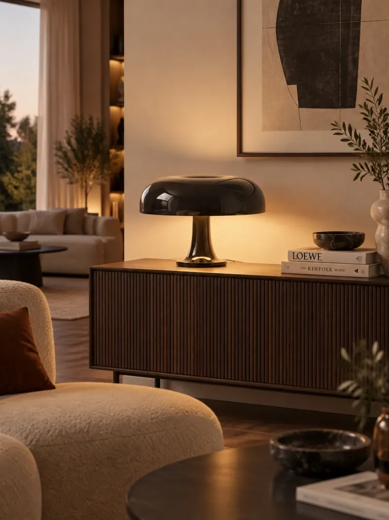 Lámpara de mesa seta de acrílico brillante en un interior