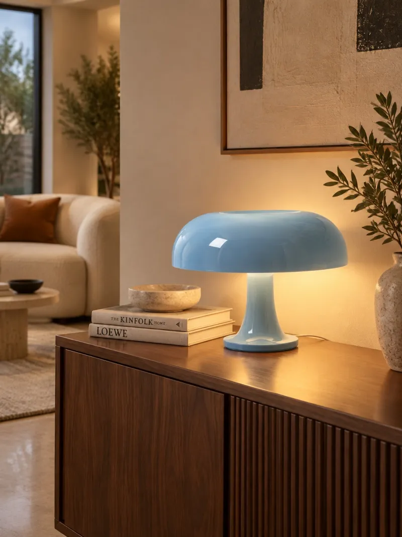 Lámpara de mesa seta de acrílico brillante en un interior