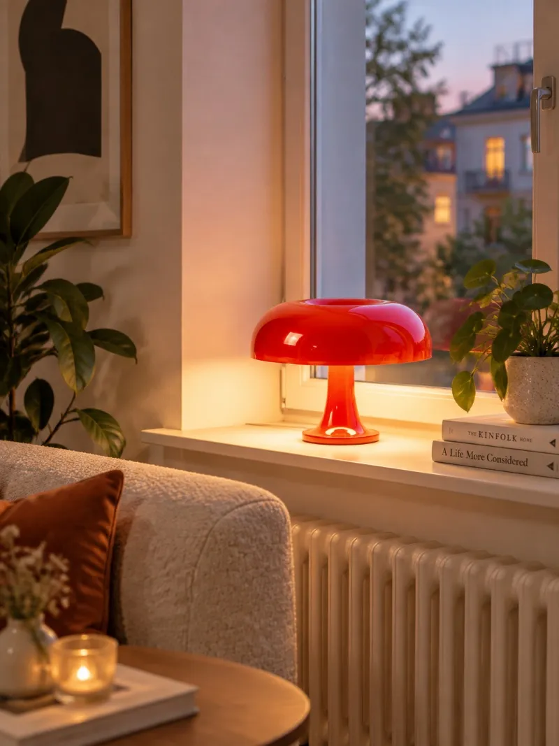 Lámpara de mesa seta de acrílico brillante en un interior