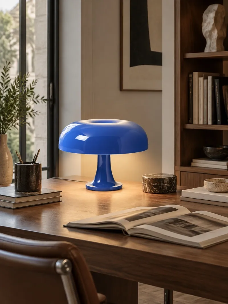 Lámpara de mesa seta de acrílico brillante en un interior