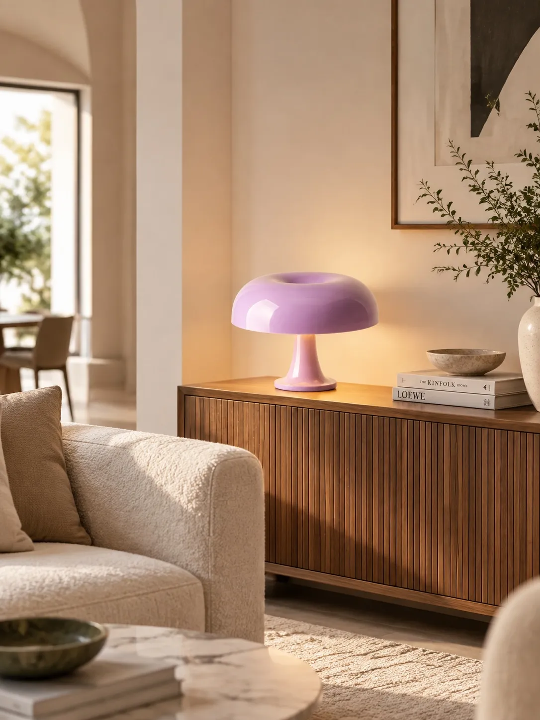 Lámpara de mesa seta de acrílico brillante en un interior
