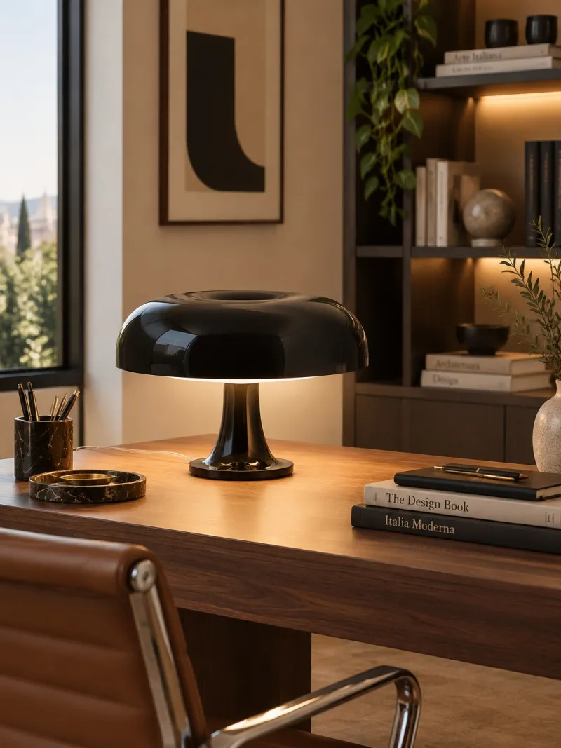 Lámpara de mesa seta de acrílico brillante en un interior