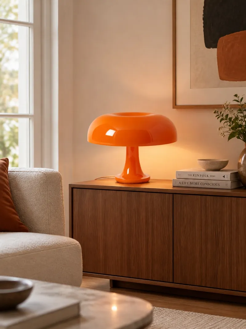 Lámpara de mesa seta de acrílico brillante en un interior