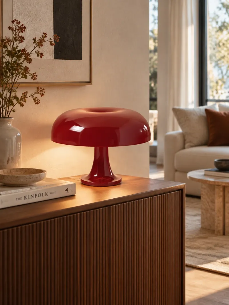 Lámpara de mesa seta de acrílico brillante en un interior