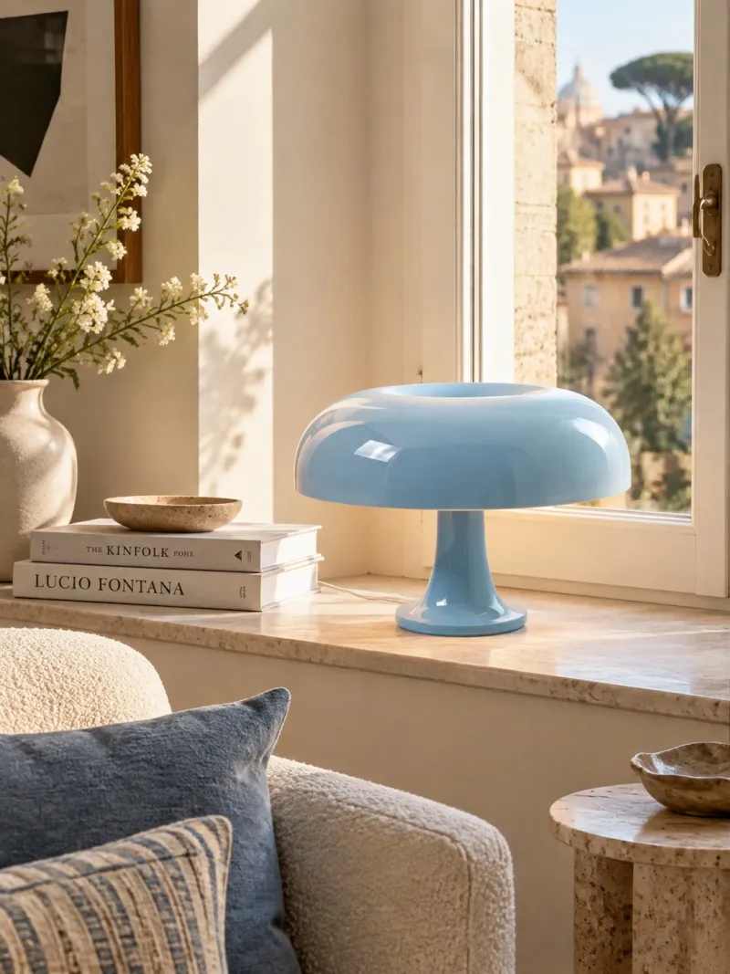 Lámpara de mesa seta de acrílico brillante en un interior