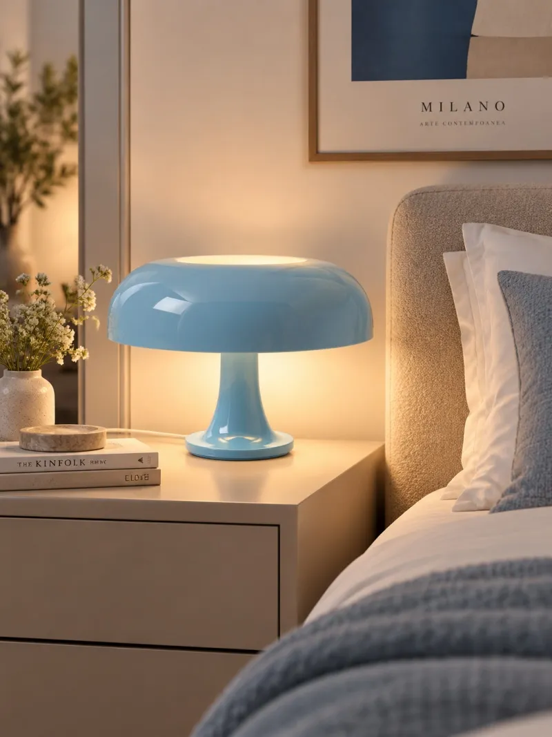 Lámpara de mesa seta de acrílico brillante en un interior
