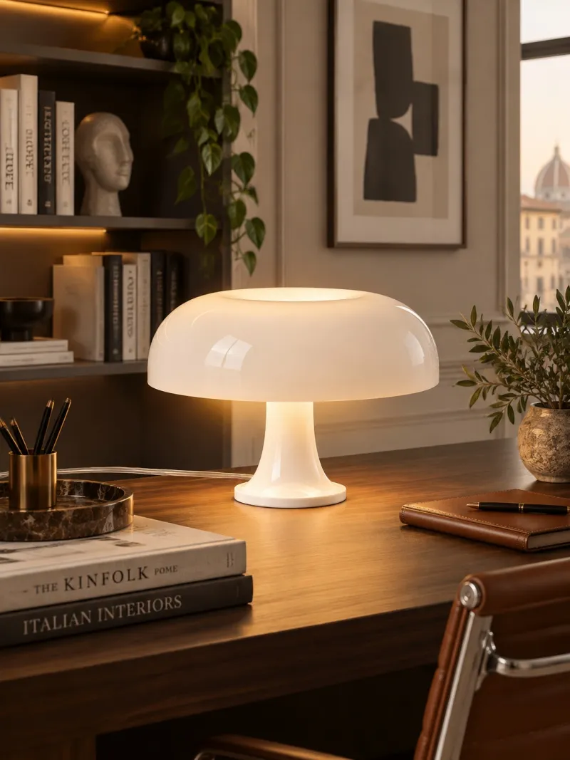 Lámpara de mesa seta de acrílico brillante en un interior