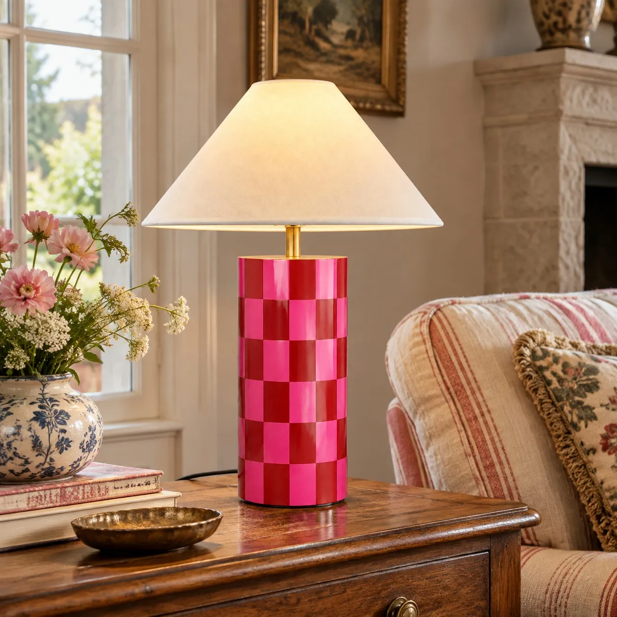 Geometric ceramic table lamp