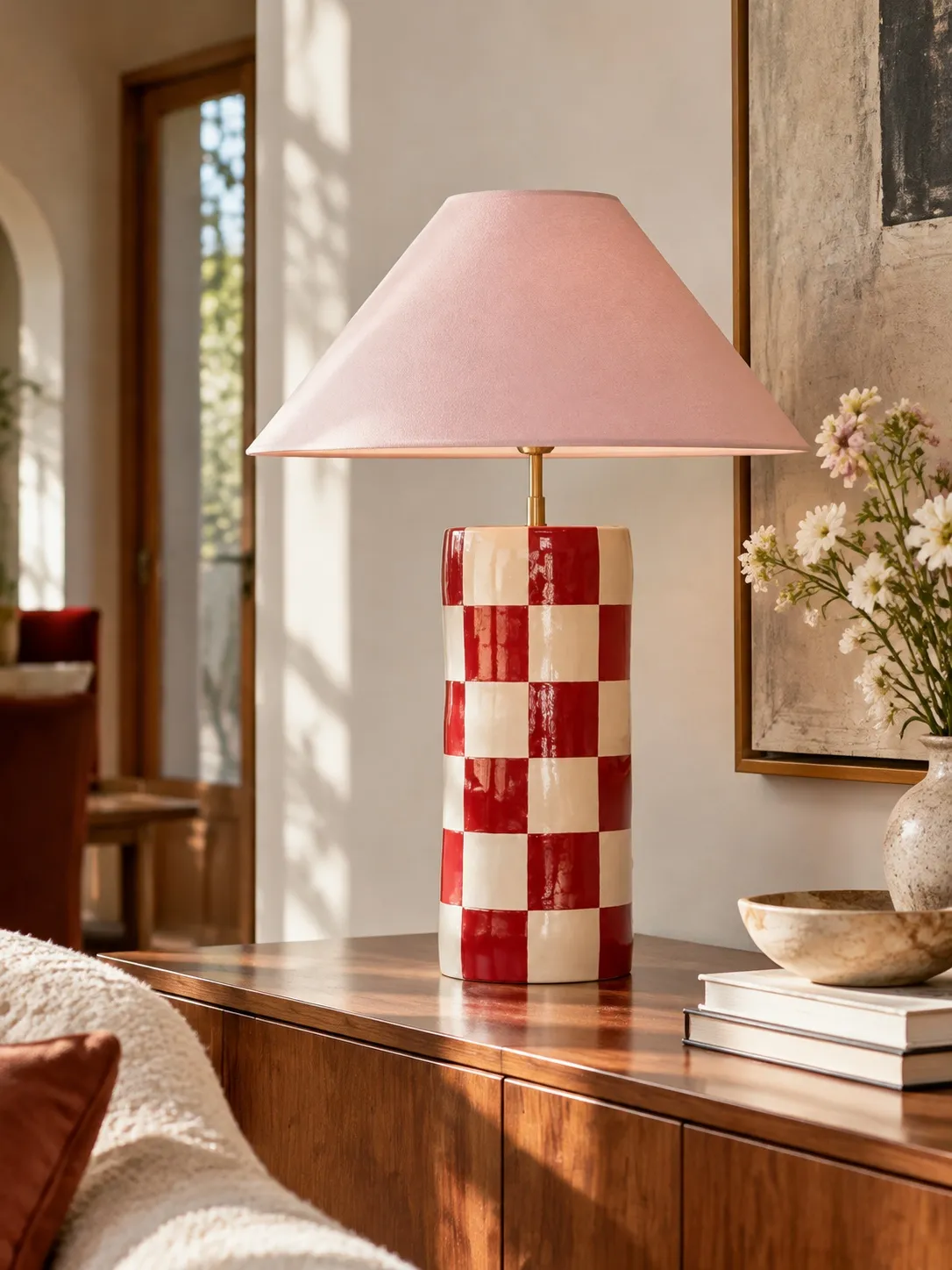 Geometric ceramic table lamp