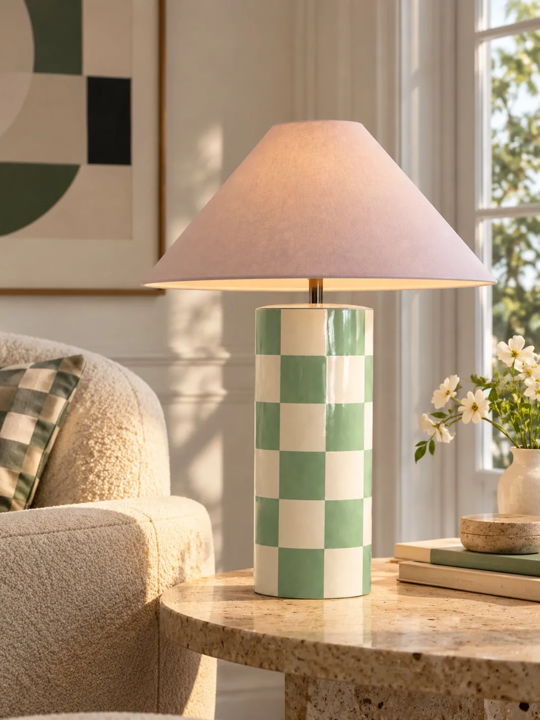 Geometric ceramic table lamp
