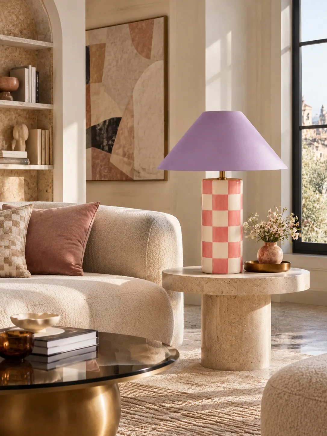 Geometric ceramic table lamp