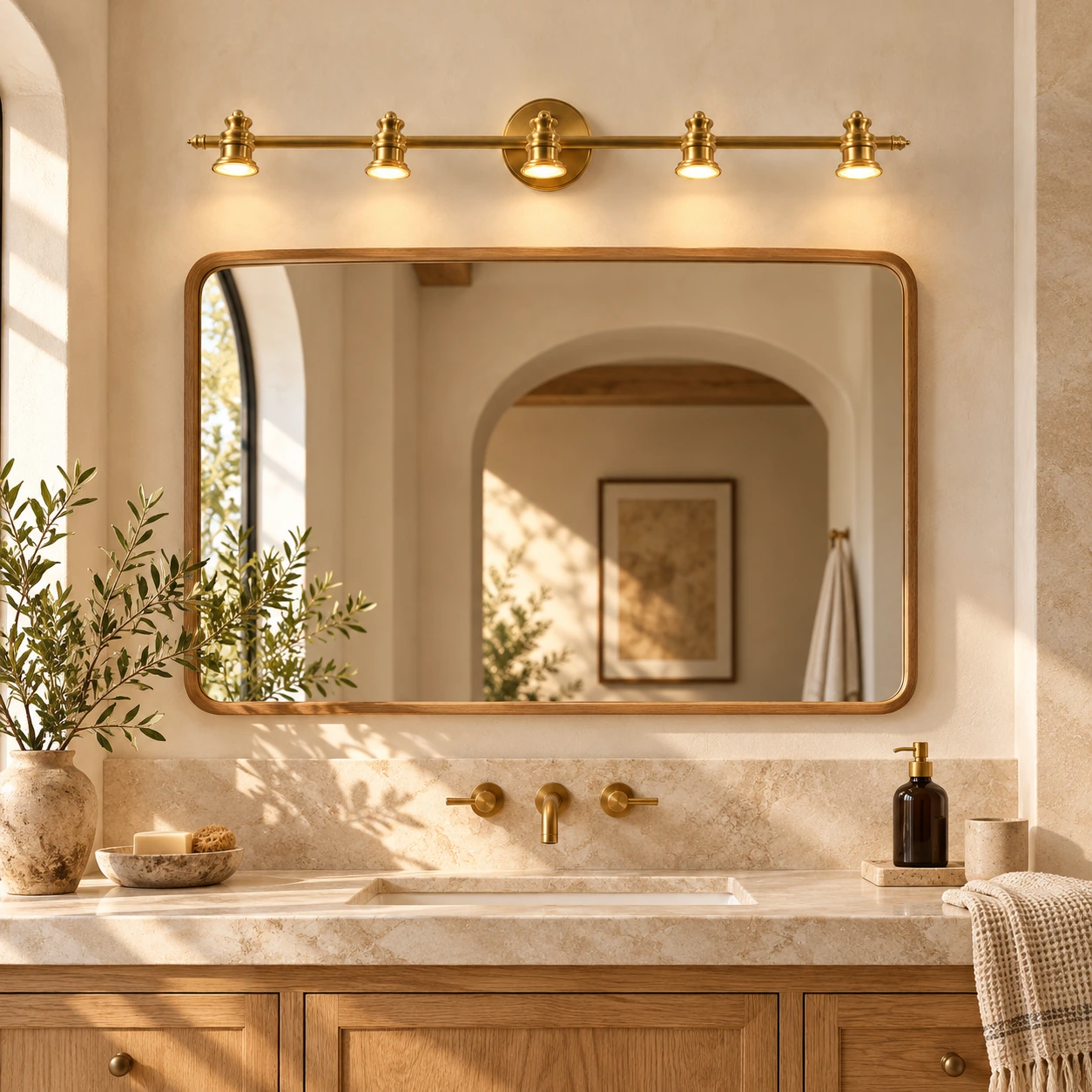 Aurelia Brass Vanity Wall Light with adjustable heads, one to five heads and individual aiming - New2609-1024413 interior scene