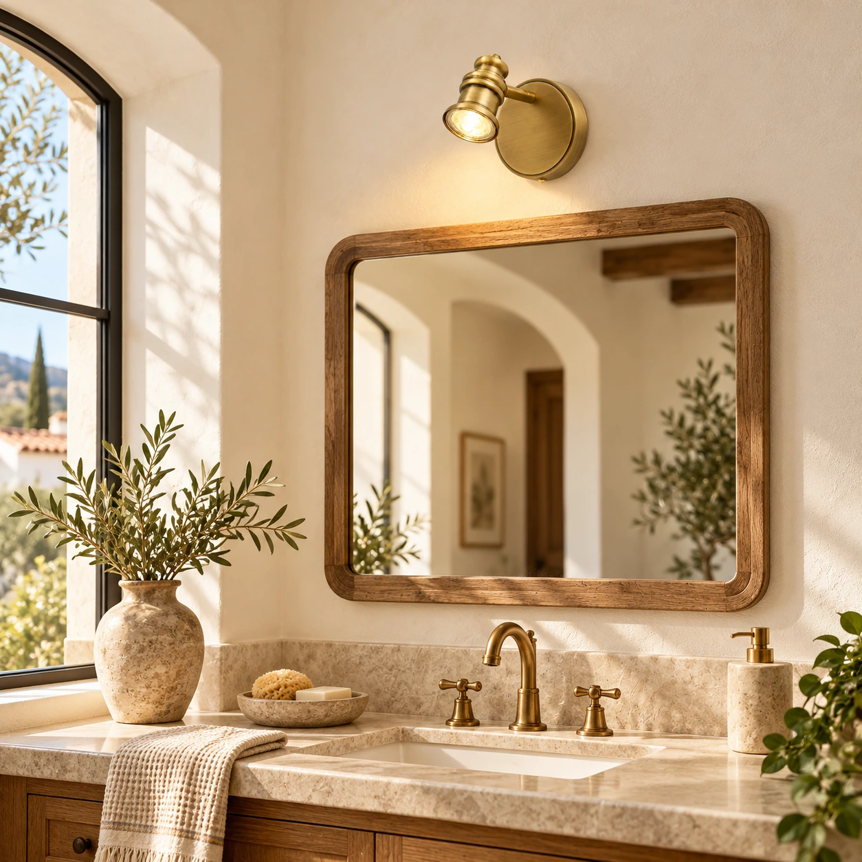 Aurelia Brass Vanity Wall Light with adjustable heads, one to five heads and individual aiming - New2609-1024417 interior scene