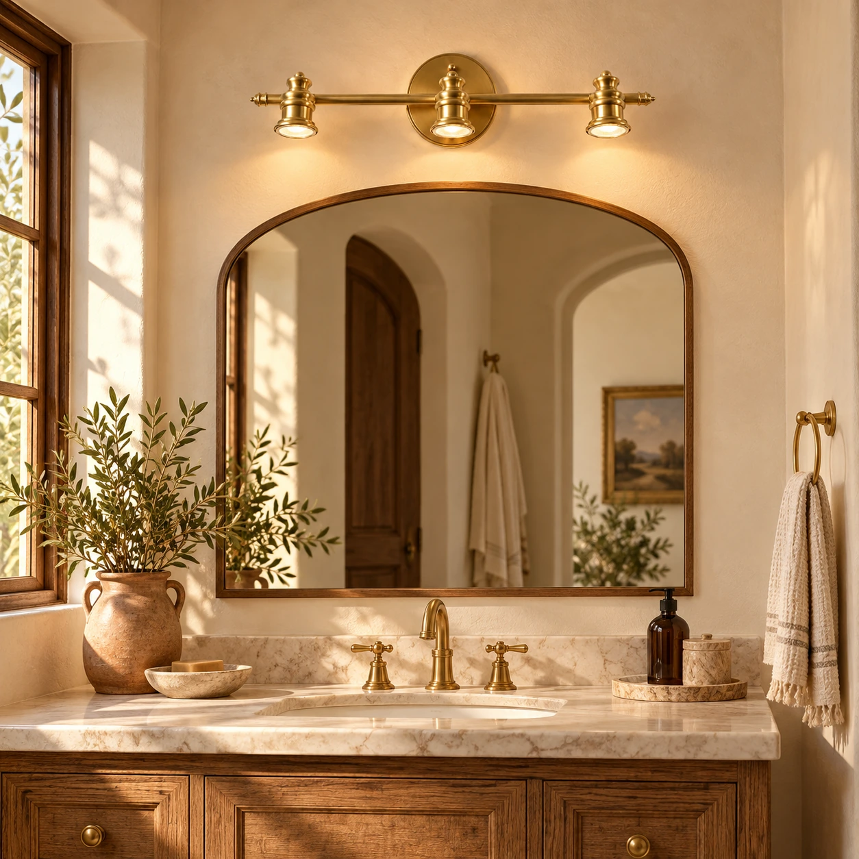 Aurelia Brass Vanity Wall Light with adjustable heads, one to five heads and individual aiming - New2609-1024415 interior scene