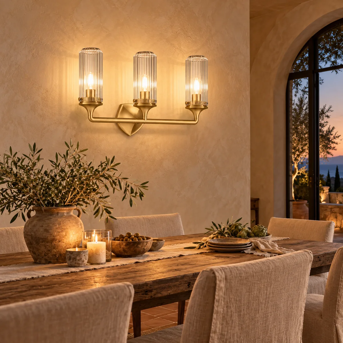 Soft Vertical Glow from a Fluted Shade