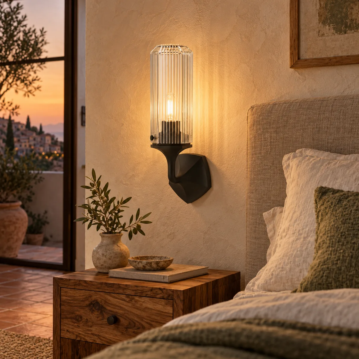 Soft Vertical Glow from a Fluted Shade