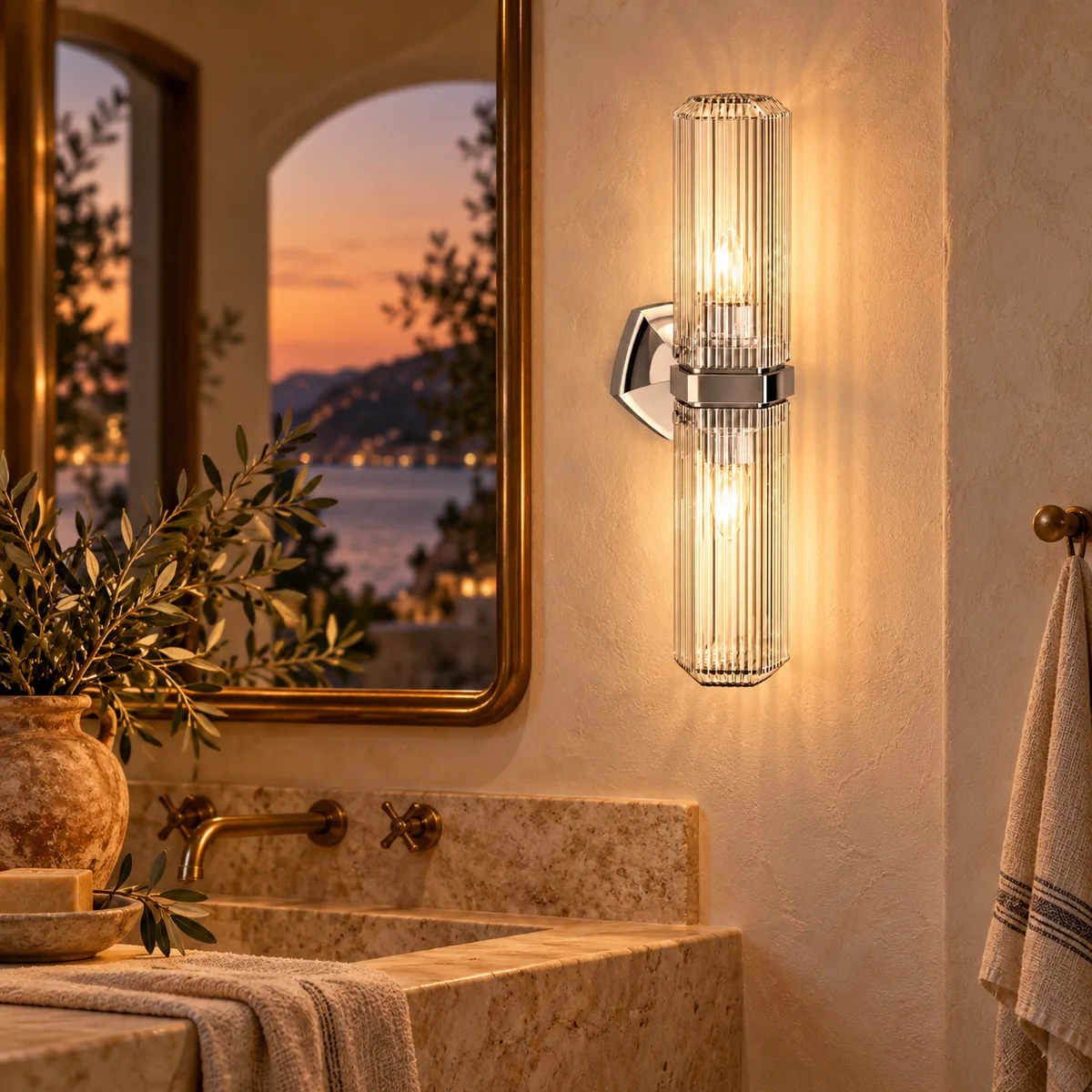 Soft Vertical Glow from a Fluted Shade