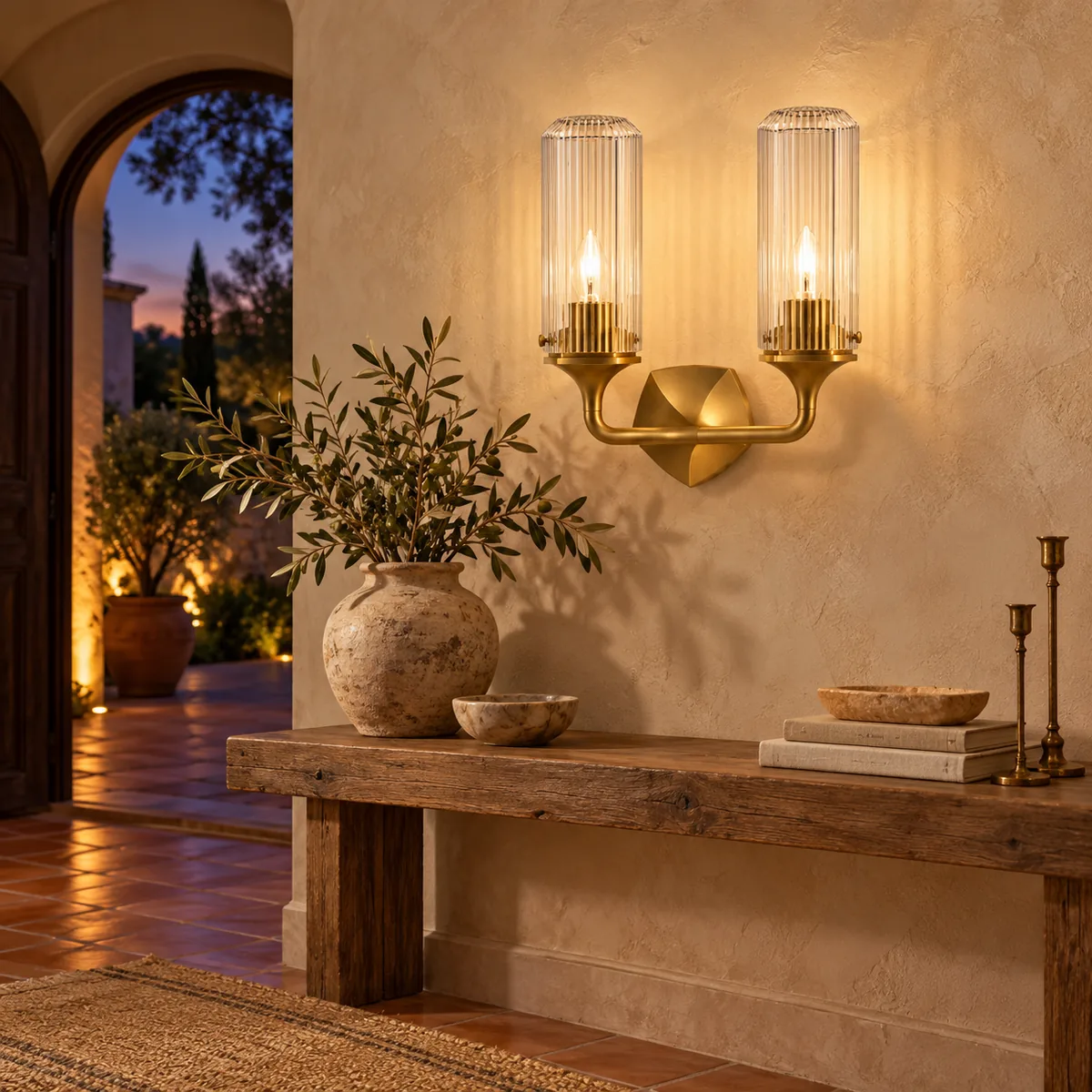Soft Vertical Glow from a Fluted Shade