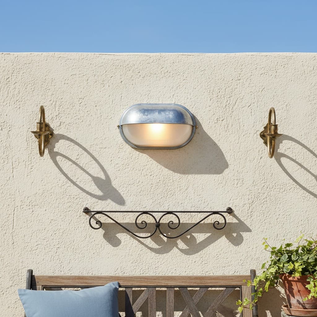Docka silver outdoor wall lamp on patio wall